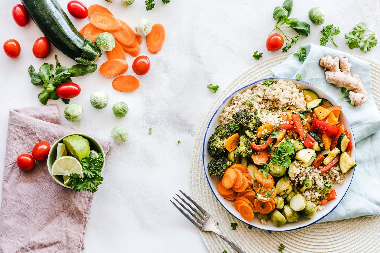 Flat-lay of a colorful vegetable salad on a plate